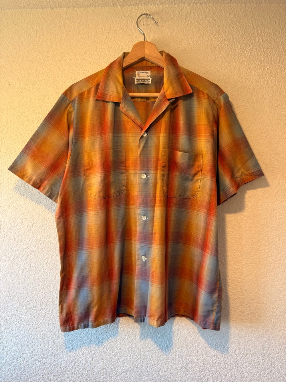TOWNCRAFT Vintage Multicolor Plaid Short-Sleeve Camp Shirt